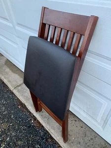 Foldable Chair Solid wood Walnut Finish upholstered Brown synthetic leather - Picture 1 of 17