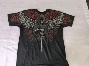 Camicia Blu Liquido Grim Reaper Con Spada Nera XL NOS - Foto 1 di 8