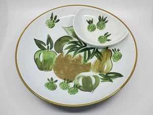 Mid Century Modern large Platter Chip ‘N Dip Bowl Embossed Green Fruit  14"D - Picture 1 of 12