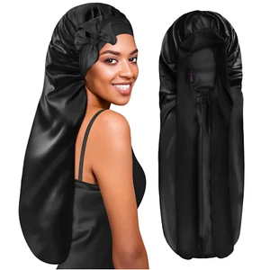 Braid Bonnet Foldable Extra Long Bonnet for Braids Silk Bonnet Satin Bonnet with - Picture 1 of 12