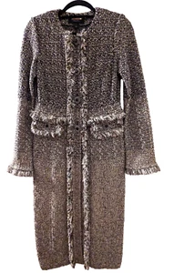 Designer St. John Couture Women Woven Black Metallic Yarn Evening Coat Sz 2, New - Foto 1 di 9