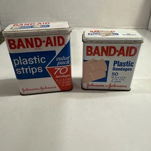 Cerotto scatola metallo trasparente lattine Johnson & Johnson 69 centesimi lotto di 2. F Vintage - Foto 1 di 8