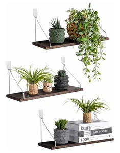 Floating Shelves Set of 3 Rustic Solid Wood Floating Shelf Wall Storage Shelves - Picture 1 of 9