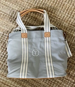 NWT Pottery Barn Monogrammed “T” Gray Diaper Bag With Changing Pad - Picture 1 of 5