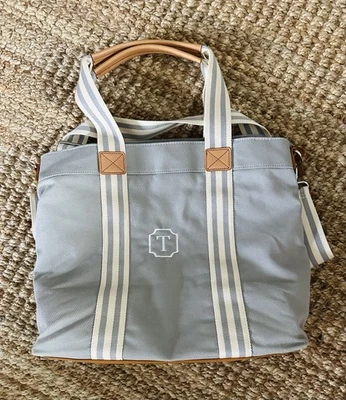 NWT Pottery Barn Monogrammed “T”  Gray Diaper Bag With Changing Pad   - Image 1 of 4