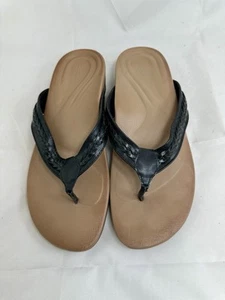 Aetrex Emmy Comfort Sandals Leather Thong Black Braid Arch Support Size 7.5-8 - Picture 1 of 8