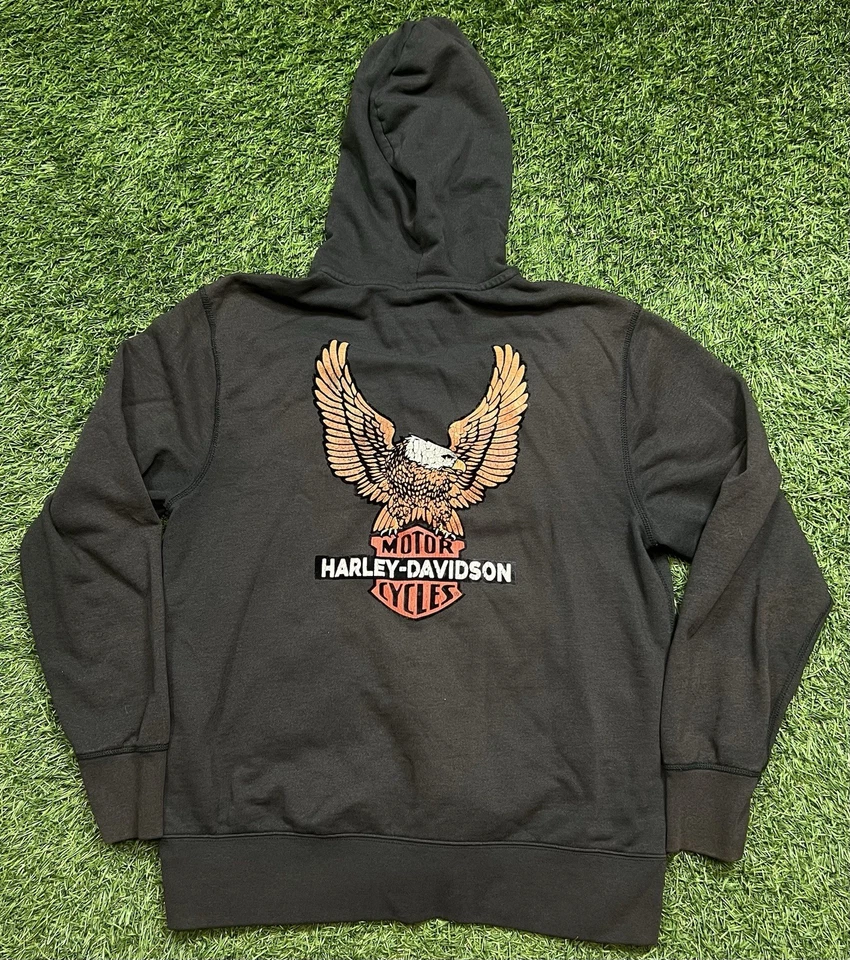 Harley Davidson Full Zip Hoodie Sweatshirt Men's L Eagle Wings Distressed - Image 1 of 4