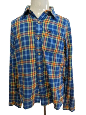 Chemise Flanelle HOLLISTER XL Coton Bleu Orange Jaune Multicolore |289S - Photo 1/4