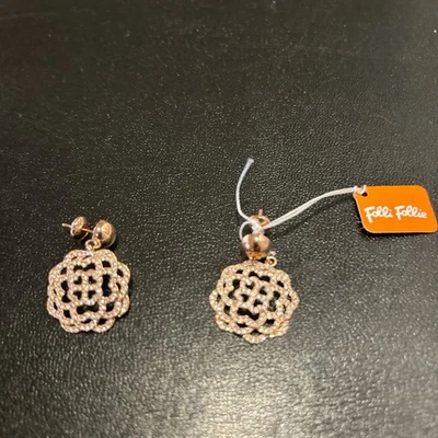 Brincos femininos Folli Follie Santorini flor folheados a ouro rosa novo com etiquetas - Imagem 1 de 2