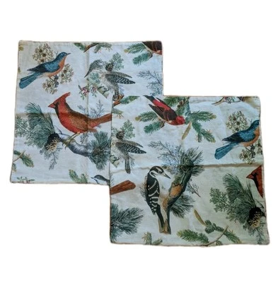 (2) Pottery Barn Fauna Pillow Cover Sham Audubon Birds Cabin Linen Blend 19x19" - Image 1 of 4