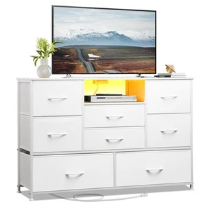Dresser TV Stand with 8 Drawers, Dresser TV Stand with LED Lights & Power Out... - Picture 1 of 8