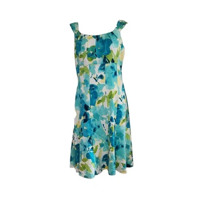 Vestido Dressbarn Mujer Talla 16 Azul Verde Acuarela Floral Mezcla Algodón Foto 1 de 4