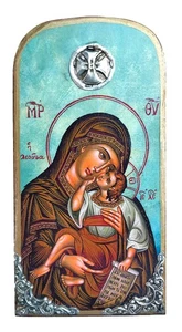 Wooden Greek Christian Orthodox Wood Icon of Virgin Mary Mother of Jesus / OP10 - Picture 1 of 4