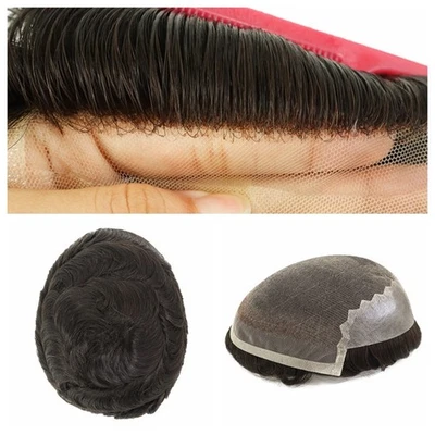 Toupee para Hombres Sistemas de Cabello Humano Encaje Francés Frontal Negro Pieza para el Cabello 7x9 Q6 Foto 1 de 4