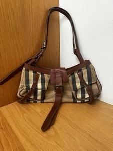 Vintage Genuine Burberry Brown Leather Prorsum House Check Shoulder Bag - Picture 1 of 16