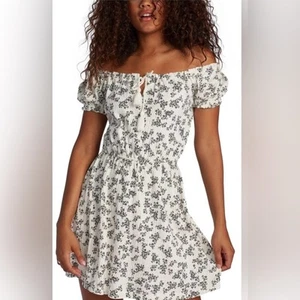Roxy Schulterfreies Sommer Strandkleid Schwarz-Weiß Blumenmuster Größe M - Bild 1 von 5