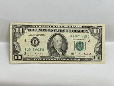 Series 1988 US One Hundred Dollar Bill $100 New York B 20474415 D small face - Image 1 of 2