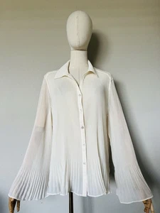 Chico’s Damengröße 3 US 16 plissierte Georgette-Bluse elfenbeinfarben ausgestellte Ärmel - Bild 1 von 14