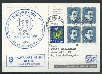 Schweiz Ballonpost Rapperswil Zweifache Ballontaufe 1961 #1053815 - Bild 1 von 2