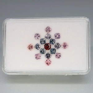 Smaragdschliff 3,5x3,5 mm.Natürlicher ausgefallener Farbspinell Myanmar 17 Teile/4,18 Karat. - Bild 1 von 6