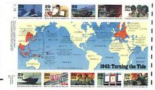WWII World at War unused US stamps 1943 with map Turning the Tide