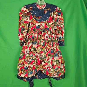 Vintage Sarah Kent Girls Christmas Santa Sleigh Dress 6X Postcard Patchwork - Picture 1 of 7
