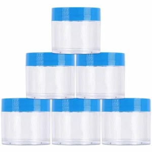 Tarros rellenables redondos de plástico transparente con tapas azules Beauticom® (6 PIEZAS) 30 G/30 ML - Imagen 1 de 9