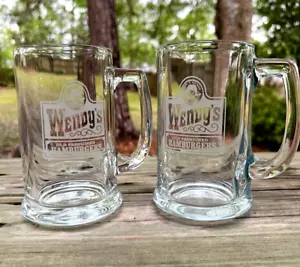 Wendy's Restaurant logo hamburger vecchio stile 12 oz tazza di vetro set di 2 - Foto 1 di 3