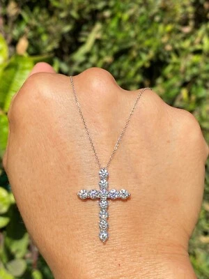 5ct Vs E-F color Lab Grown Diamond Cross Pendant with 14k White Gold - Image 1 of 3
