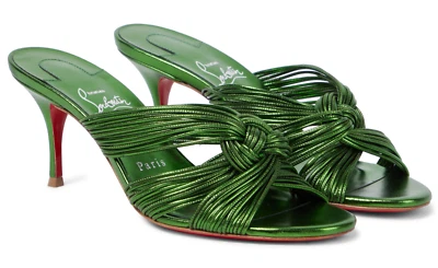 Christian Louboutin Multitaski 70 Green Strap Backless Mule Kitten Heel Pump 39 - Image 1 of 4