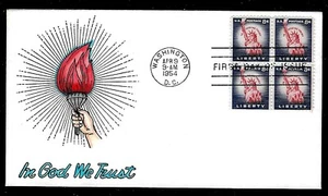 1041 8c Stamp (1954) THE STATUE OF LIBERTY FDC HD/HP BY ROSS M. KNOBLE - BLOCK ! - Picture 1 of 1