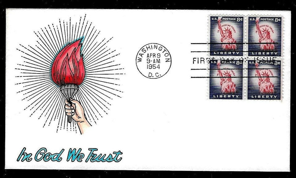 1041 8c Stamp (1954) THE STATUE OF LIBERTY FDC HD/HP BY ROSS M. KNOBLE - BLOCK ! - Image 1 of 1