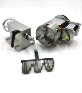 Dividing Head Rotary Axis 4th Axis 3 Jaw 100mm Lathe Chuck Motor 65MM Tailstock - Picture 1 of 12