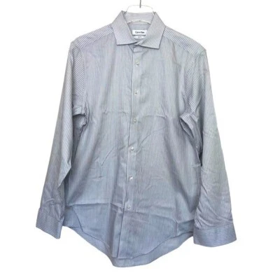 Calvin Klein Gray/White Pinstriped Long Sleeve Dress Shirt 15/32 Slim Fit Medium - Image 1 of 4