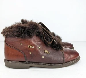 Botines vintage años 80 para mujer ITALIA cuero marrón con cordones ribete de piel talla 37 - Imagen 1 de 14
