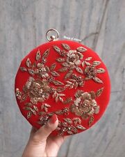 New Red And Gold Clutch, Handmade Embroidary Handwork Purse For Women & Girl