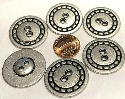 6 botones grandes de metal cepillado tono plata coser a través de 2 agujeros 1 1/8" 28 mm 12599 Foto 1 de 3
