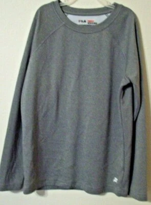 Fila niños M 10 12 gris jaspeado manga larga 22,5 pulgadas L 18 pulgadas en el forro delantero del pecho Foto 1 de 4