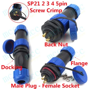 SP21 Waterproof IP67 2 3 4 5 Pin Screw Crimp Cable Connectors Nut/Flange/Docking - Picture 1 of 10