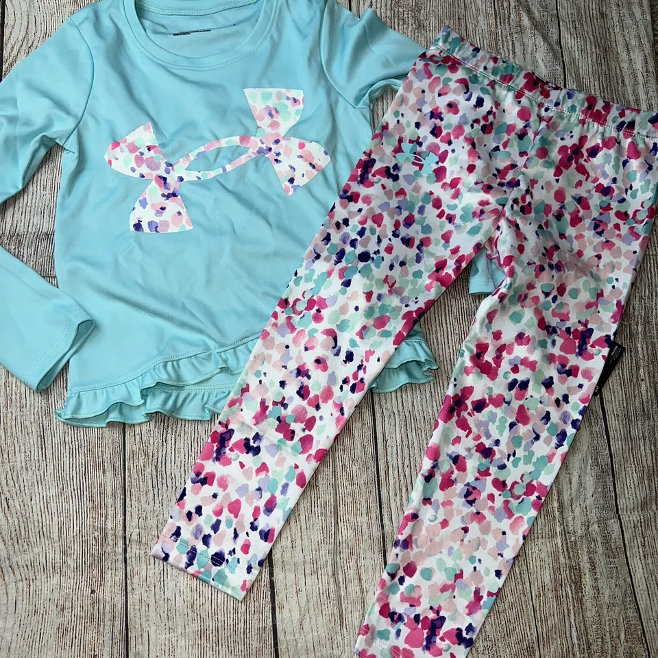 Under Armour Talla 4 Niñas Azul Rosa Lunares Legging Conjunto NUEVO Volantes  Foto 1 de 1