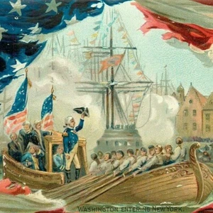 Antigua postal en relieve de Raphael Tuck George Washington entrando en Nueva York - Imagen 1 de 3