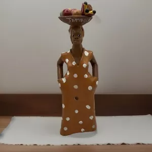 RARO portafrutta vintage dipinto a mano argilla rossa arte popolare donna giamaicana - Foto 1 di 13