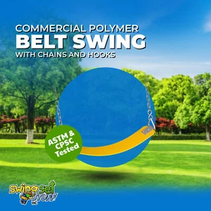 SWING SET STUFF POLYMER BELT SEAT YELLOW WITH CHAINS AND HOOKS COMMERCIAL 0129 - Picture 1 of 11