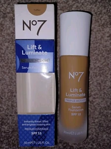 Boots No7 Lift & Luminate Triple Action Serum Foundation Toffee Shade 30ml BN - Picture 1 of 4