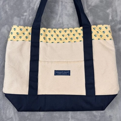 Vineyard Vines Structured Tote Bag Blue White Nautical Beach Canvas Large Preppy - Image 1 of 4