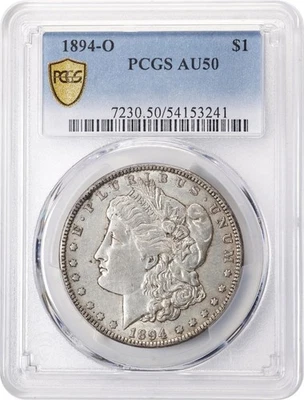 U.S. 1894-O MORGAN SILVER DOLLAR, SCARCE DATE, PCGS CERTIFIED AU50 - Image 1 of 4