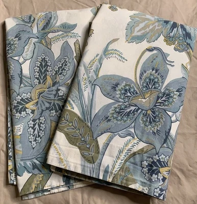 Set of 2 Pottery Barn Pillow Shams Caesarea Blue Floral Standard Organic Cotton - Image 1 of 4