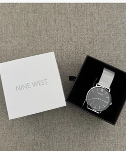 Nine West Asher Herrenuhr NWW1620M Edelstahl Meshband schwarzes Zifferblatt. NEU - Bild 1 von 12