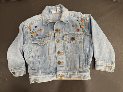 Vintage Jetset 90s Y2K Bejeweled Denim Jacket Kids Size 4 - Image 1 of 4