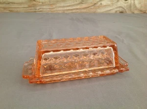 Rosa Depression Glas Deckel Butterdose - Bild 1 von 13
